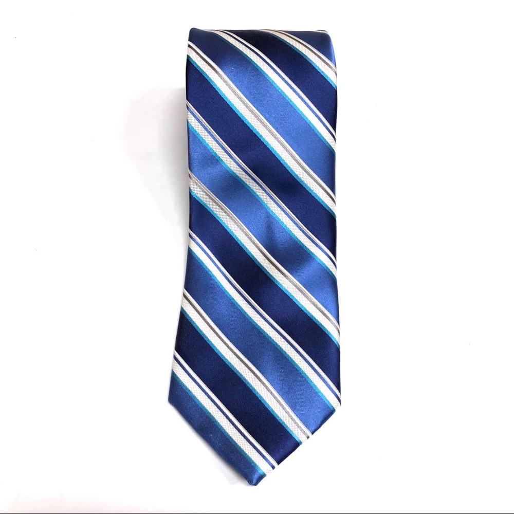 Perry Ellis Portfolio 100% Silk Blue Striped Tie